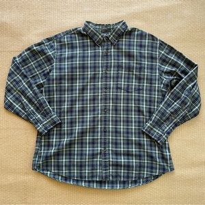 Eddie Bauer Flannel Shirt Men’s XL Green/Blue Plaid Long Sleeve Relaxed Fit
